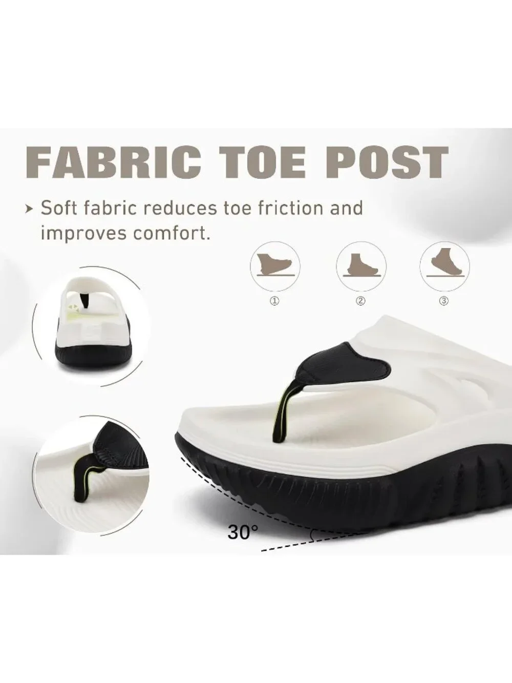 Men's White And Black Orthopedic Footbed Flip Flops Fabric Open Toe Sandal Shoes